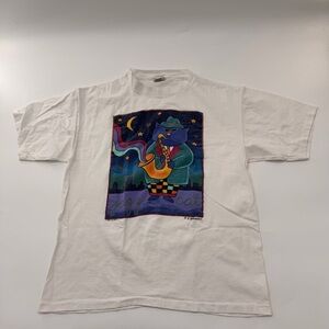 Vintage 1990s Jazz Cats Fabric Art T Shirt Single Stitch Made in USA White Large